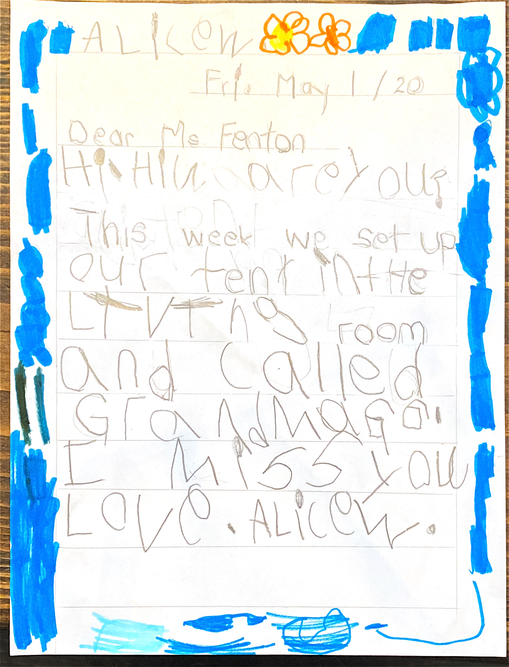 Letter to Ms. Fenton from Alice Open Gallery